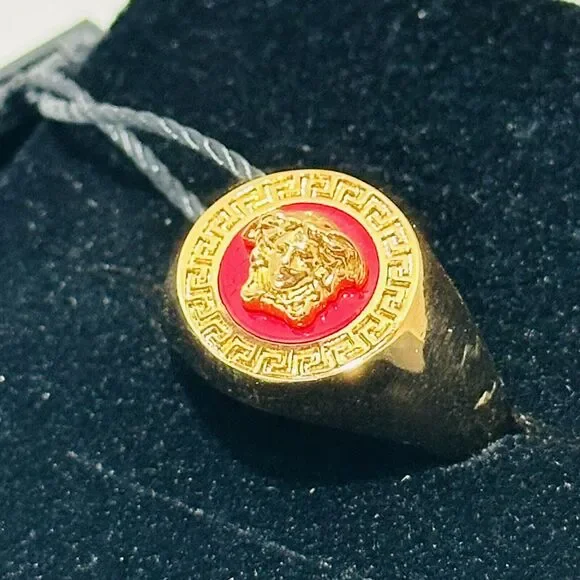 NIB Versace Ring Size IT 13/ US 6 Icon Medusa Head Greca Engraved Gold Tone